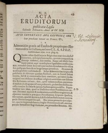 N. II. [...] Calendis Februarii, Anno M DC XCII.