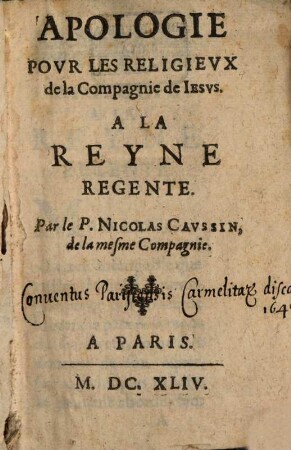 Apologie pour les religieux de la Compagnie de Jesus