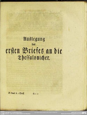 Auslegung des ersten Briefes an die Thessalonicher