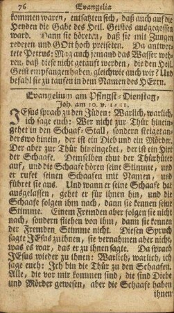 Evangelium am Pfingst-Dienstag, Joh. am 10. v. 1-11.