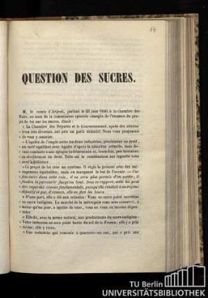 Question des sucres