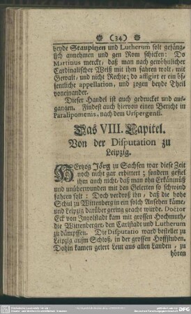 Das VIII. Capitel. Von der Disputation zu Leipzig