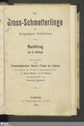 Nachtrag: Die Gross-Schmetterlinge des Leipziger Gebietes