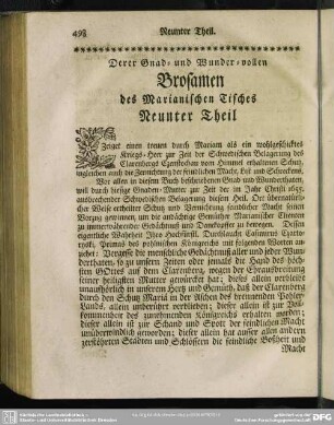 Derer Gnad- und Wunder-vollen Brosamen des Marianischen Tisches Neunter Theil