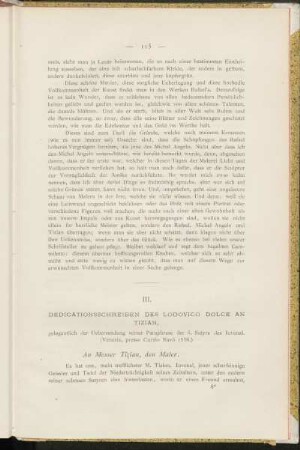 III. Dedicationsschreiben des Lodovico Dolce an Tizian.