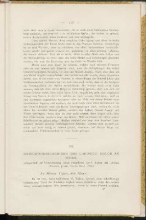 III. Dedicationsschreiben des Lodovico Dolce an Tizian.