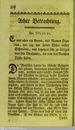 Achte Betrachtung. Luc. XVI, 20. 21