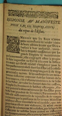 Response Av Manifeste publié par les Perturbateurs du repos de l'Estat