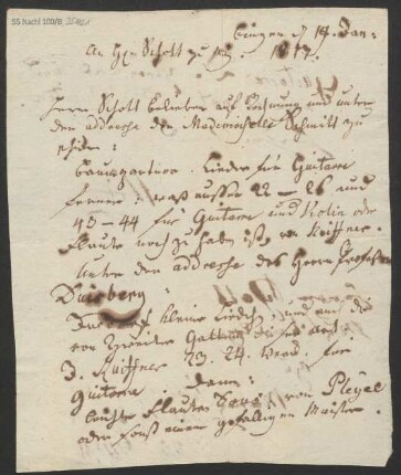 Bestellung von Musikalien für "Mademoiselle Schmitt" und "Profeßor Duisberg"