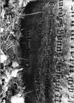 Grabstein 26 (Index: 99791828) Material: Sandstein Zustand: leicht verwittert Beschreibung: profilierter Sockel Besonderheit: keine Maßangaben: Grabstein 26 (Detailaufnahme)