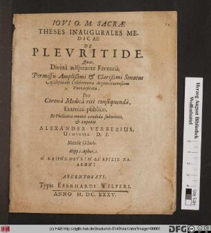 Theses Inaugurales Medicae De Pleuritide