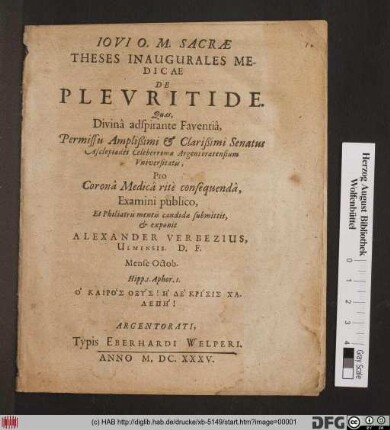 Theses Inaugurales Medicae De Pleuritide