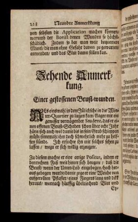 228-248, Zehende Anmerkkung. Einer gestossenen Brust-wunden. Eilffte Anmerkkung. Einer durchstossenen Arm-Wunde. Zwölffte Anmerkkung. Einer gestossenen Rükken Wunde.