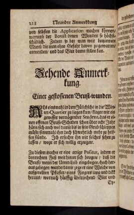 228-248, Zehende Anmerkkung. Einer gestossenen Brust-wunden. Eilffte Anmerkkung. Einer durchstossenen Arm-Wunde. Zwölffte Anmerkkung. Einer gestossenen Rükken Wunde.