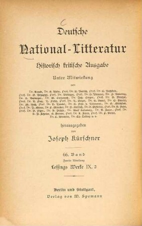 Lessings Werke, 9,2. Antiquarische Briefe. Wie die Alten den Tod gebildet. Kleinere Schriften und Nachlaß antiquarische-archäologischen Inhalts