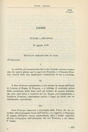 LXXIII Tunisi - Francia 25 agosto 1770