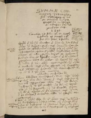 1, Summae concionum Tybingensium Theologorum, à me M. Martino Crusio exceptae sic in Templo S. Georgij...1591.