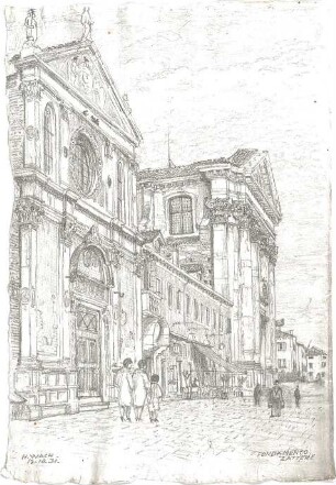 Wach, Hugo; Venedig (Italien); "Venezia ein architektonisches Portrait in Lithographien von H.C.C. Wach. Zweiter Teil: Blatt 37-69", Vorzeichnungen für geplante Publikation - Fondamenta Zattere (Perspektive)