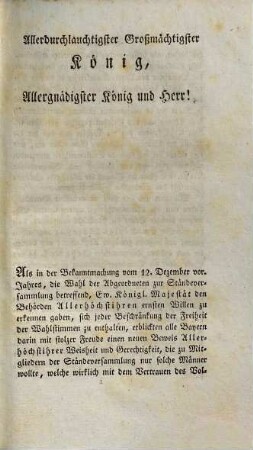 Vorstellungen der Bürger und Einwohner zu Würzburg und Bamberg an Seine Majestät den König Ludwig von Bayern über die Freiheit der Presse und der Landständewahl