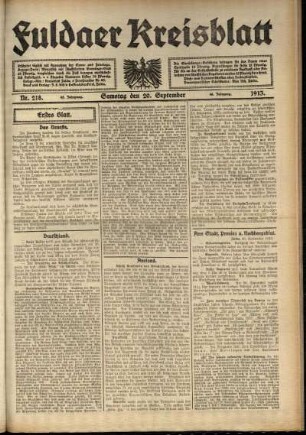 Erste Ausgabe vom Samstag, den 20. September 1913.