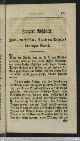 Zweyter Abschnitt. Jesus, der Messias, ist auch der Sohn des lebendigen Gottes