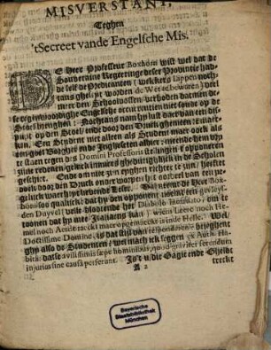 Mis-verstant, Vanden Heer Professor Boxhorn Die meenden gevonden te hebben het Secreet Vande Engelsche Mis
