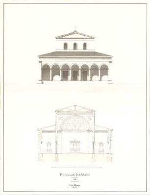 Klumpp, Karl F. A.; München; Basilika, Entwurf - Aufriss, Schnitt