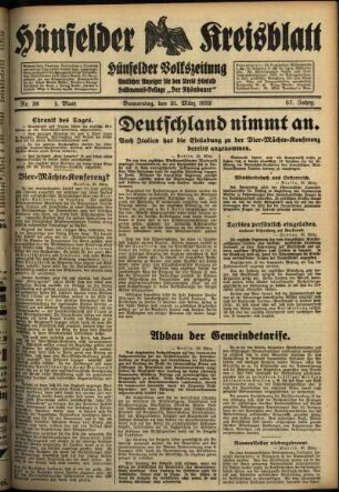 Erste Ausgabe vom Donnerstag, den 31. März 1932.