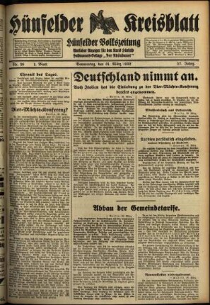 Erste Ausgabe vom Donnerstag, den 31. März 1932.