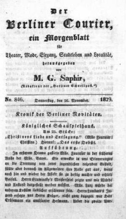 No. 846, Donnerstag, den 26. November 1829