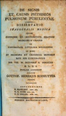 De signis et causis phthiseos pulmonum purulentae : diss. inaug. med.