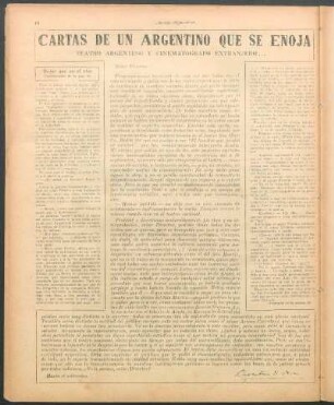 Cartas de un argentino que se enoja : Teatro argentino y cinematógrafo extranhero...