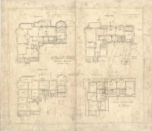 Littmann, Max; Bocksberg; Hofgut, Wohnhausanbau - Grundriss Keller, Grundriss EG, Grundriss 1. OG,Grundriss DG