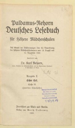 Teil 1 = Klasse 9 (2. Schuljahr), [Schülerband]: [Teil 1 = Klasse 9 (2. Schuljahr), [Schülerband]]