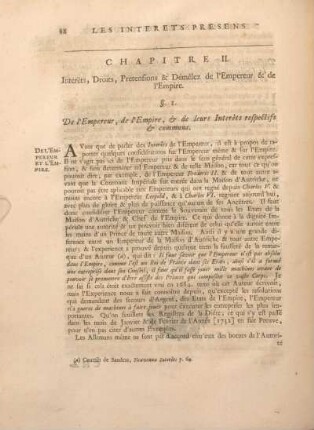 Chapitre II. Interets, Droits, Pretensions & Démelez de L'Empereur & de L'Empire.