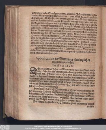 Specification der Witterung eines jeglichen Monats insonderheit.