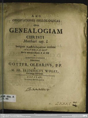 Observationes Philologicae Circa Genealogiam Christi Matthaei Cap. I.