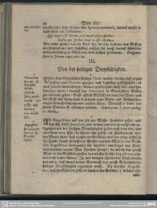 III. Von der heiligen Dreyfaltigkeit
