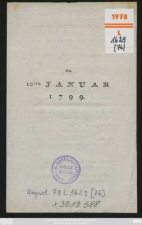 Am 10ten Januar 1799.