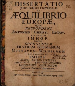 Diss. iur. publ. de aequilibrio Europae