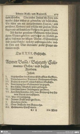 Die XXIII. Geschicht. von Achmet Bassa, Bajazeth, Solimanns Sohn, und dessen Kindern