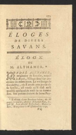 Éloge De M. Althamer