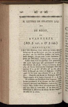 II. Lettres De Relation Ou De Récit, Ou Avantures.