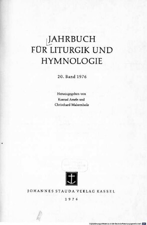 Jahrbuch für Liturgik und Hymnologie, 20. 1976