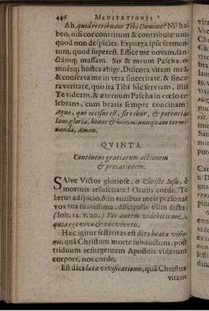 Quinta. Continens gratiarum actionem & precationem
