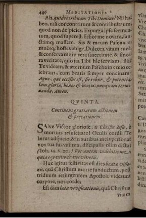 Quinta. Continens gratiarum actionem & precationem
