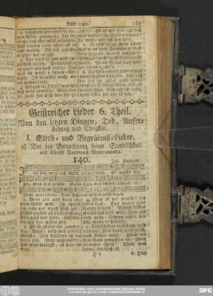 Geistreicher Lieder 6. Theil. Von den letzten Dingen, Tod, Auferstehung und Ewigkeit.