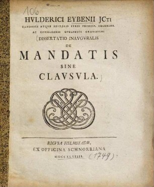 Dissertatio Inavgvralis De Mandatis Sine Clavsvla