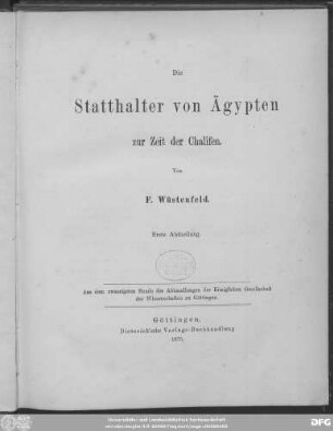 Abth. 1: Die Statthalter von Ägypten zur Zeit der Chalifen