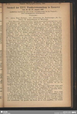 Protokoll der XXVI. Wanderversammlung in Hannover